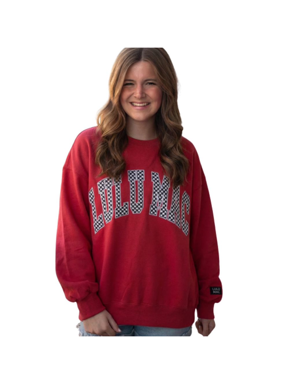 Size Large - Crimson Houndstooth-Stitch Sweatshirt